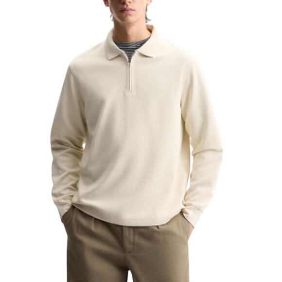 Zara Other - Zara Long Sleeve Quarter Zip Collar Polo Shirt Oyster White Cream Mens Large